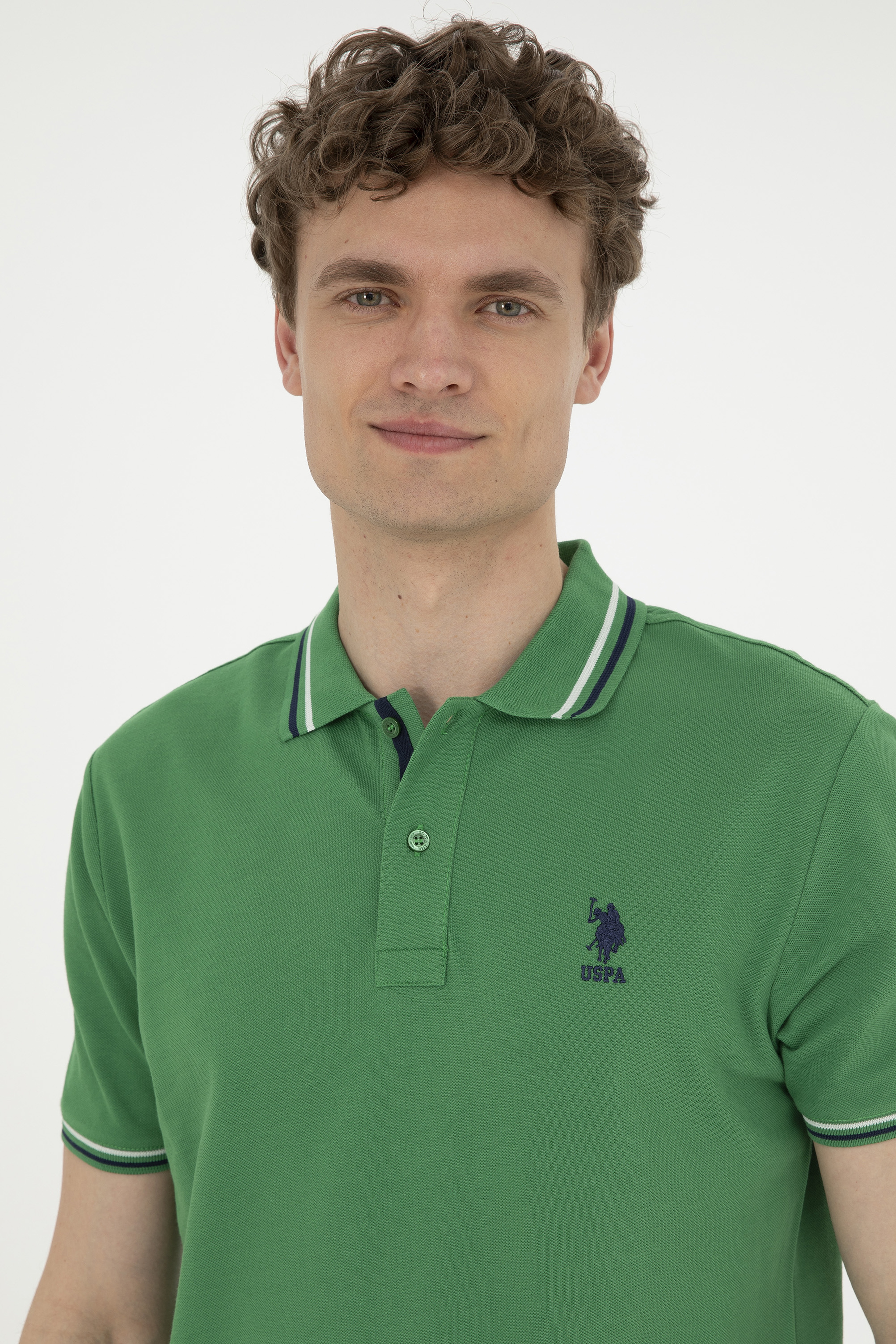 Erkek Regular Fit Polo Yaka Yeşil Basic Tişört - Image 2