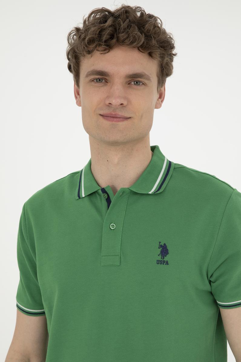 Erkek Regular Fit Polo Yaka Yeşil Basic Tişört