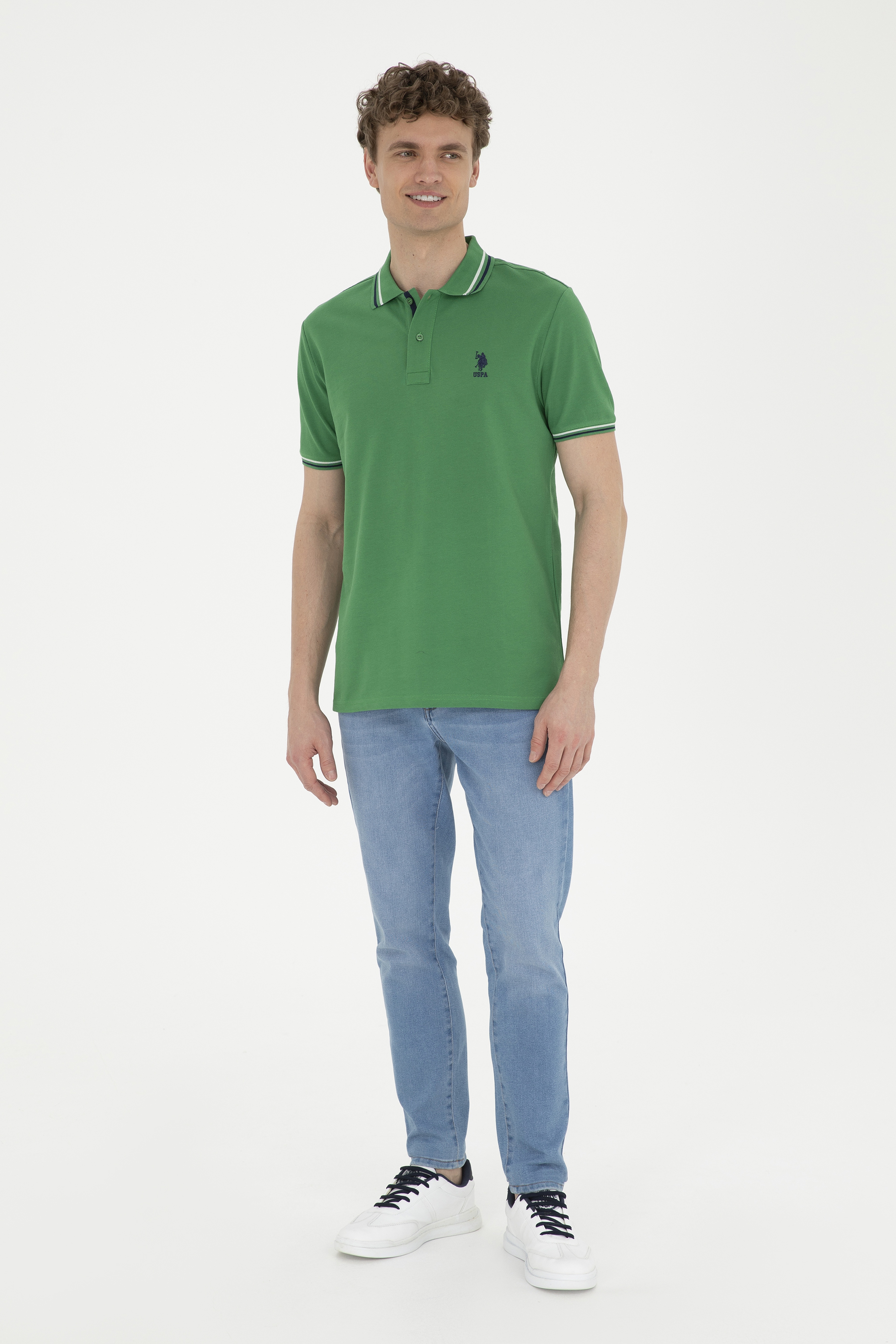 Erkek Regular Fit Polo Yaka Yeşil Basic Tişört