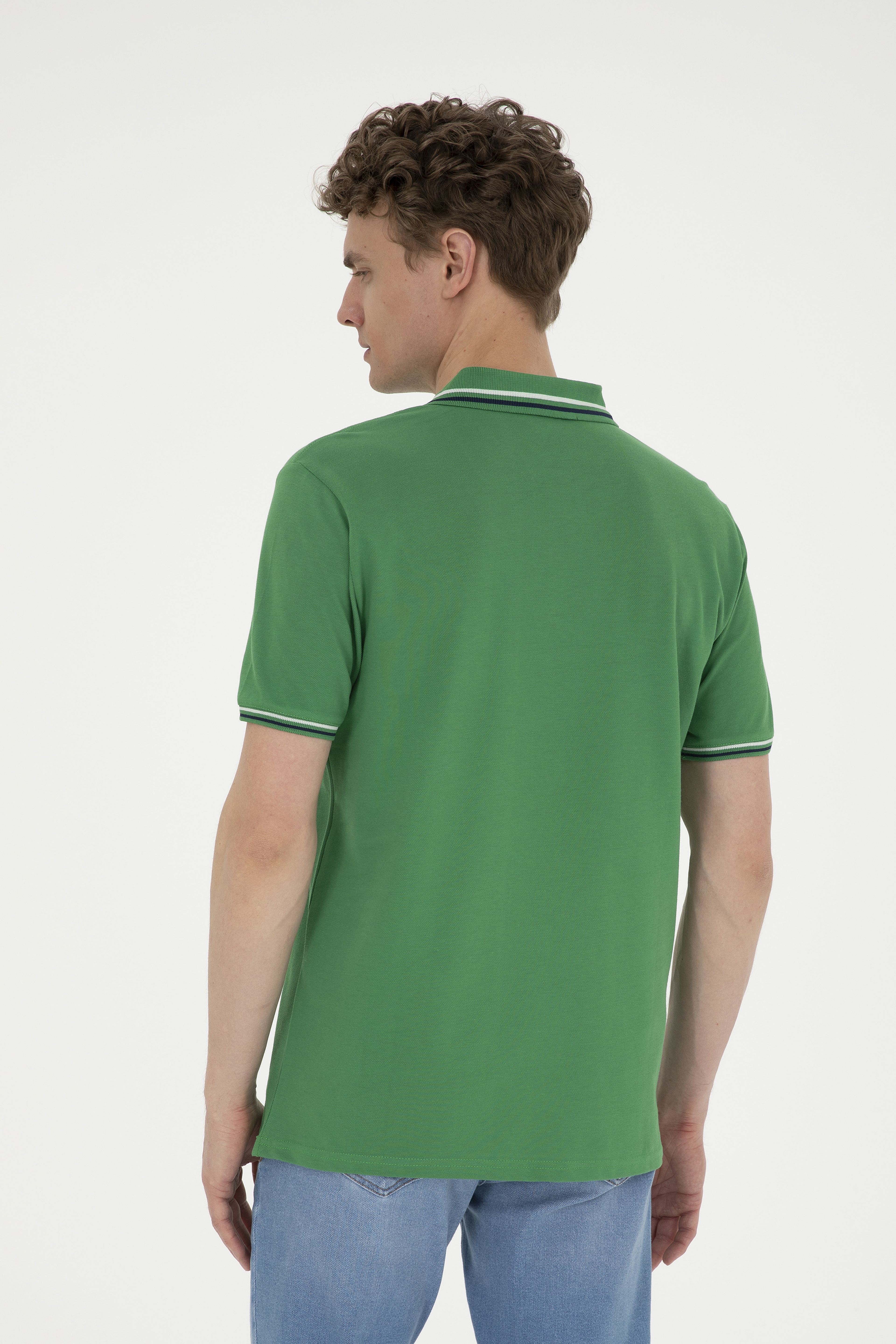 Erkek Regular Fit Polo Yaka Yeşil Basic Tişört - Image 5