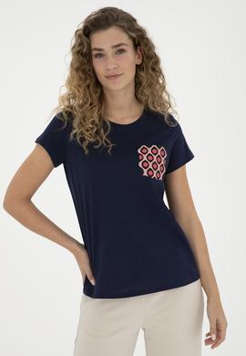 Kadın Lacivert Bisiklet Yaka Tişört - 50285856005