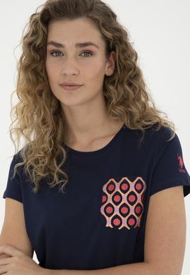 Kadın Lacivert Bisiklet Yaka Tişört - 50285856005