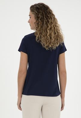 Kadın Lacivert Bisiklet Yaka Tişört - 50285856005