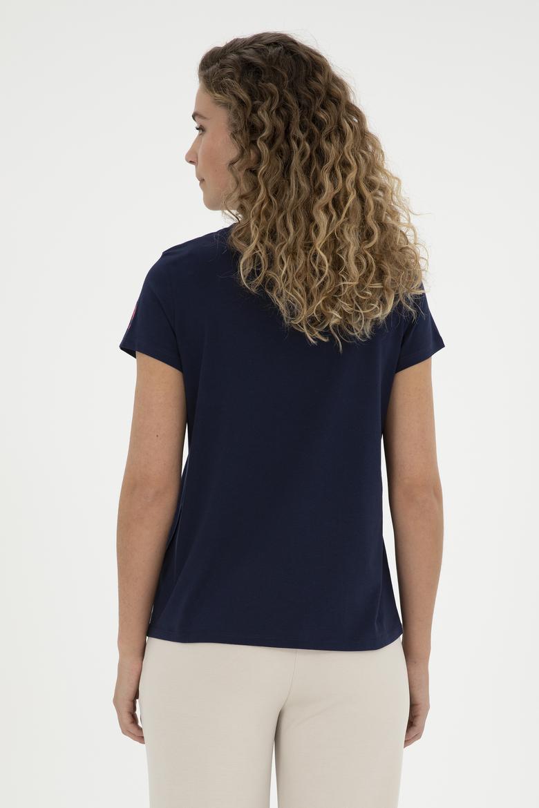 Kadın Lacivert Bisiklet Yaka Tişört - 50285856005