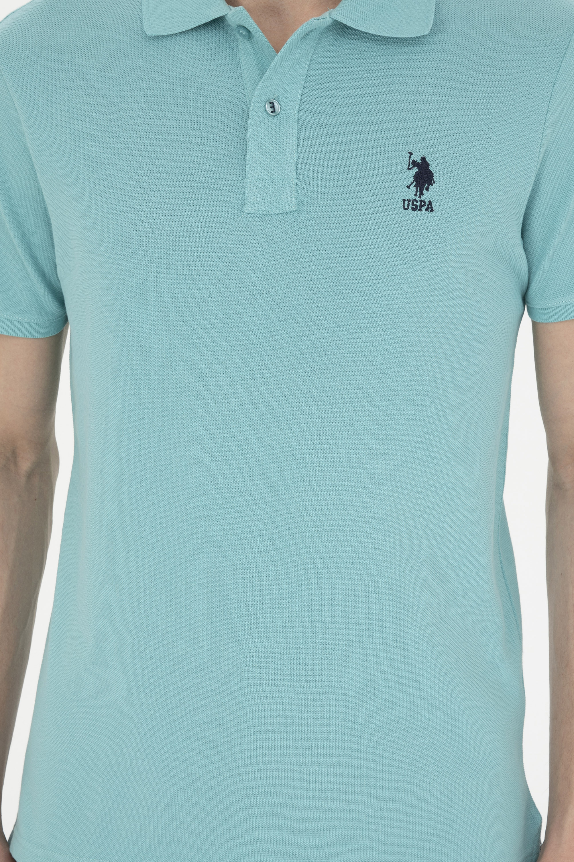 Erkek Slim Fit Polo Yaka Mint Basic Tişört