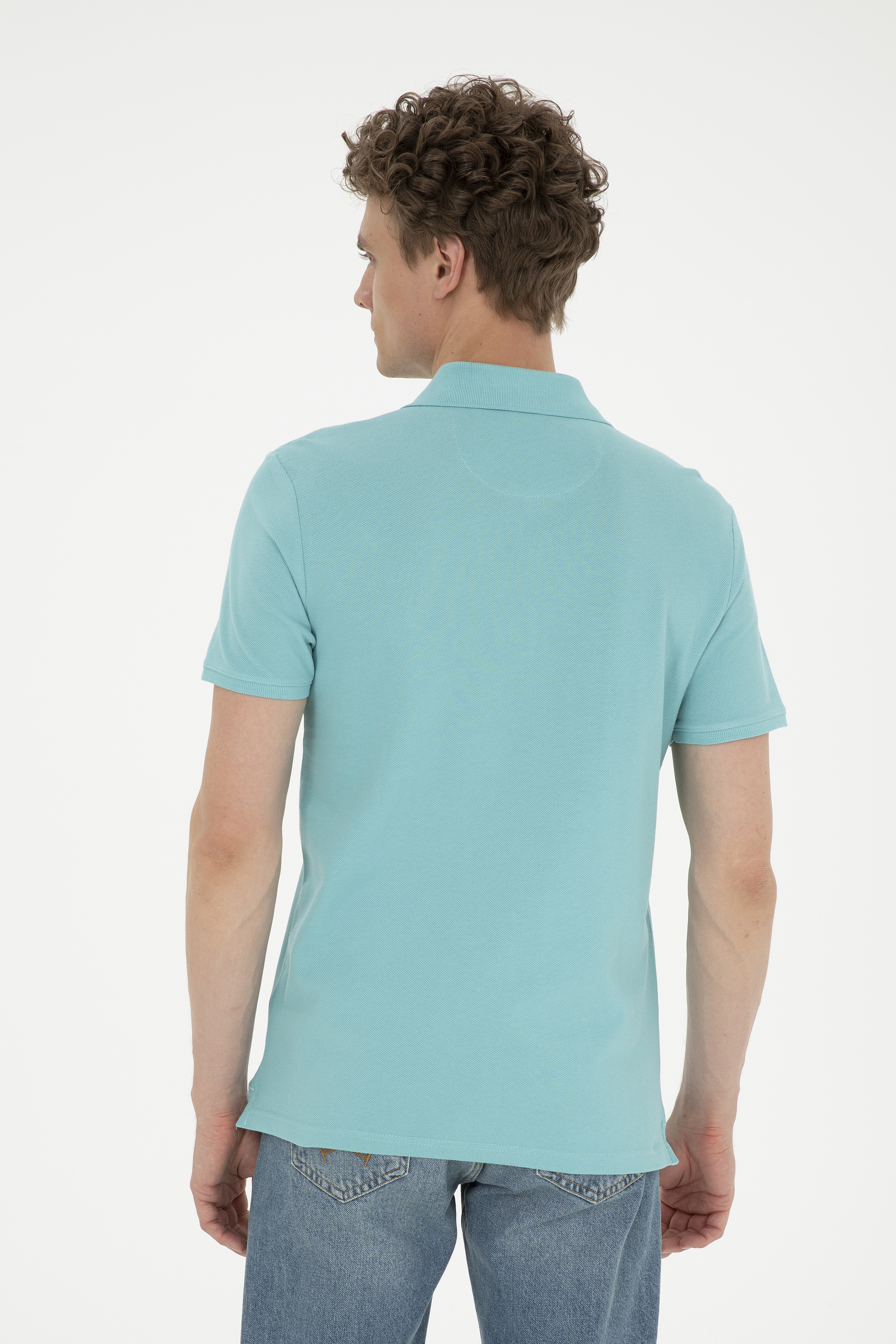 Erkek Slim Fit Polo Yaka Mint Basic Tişört