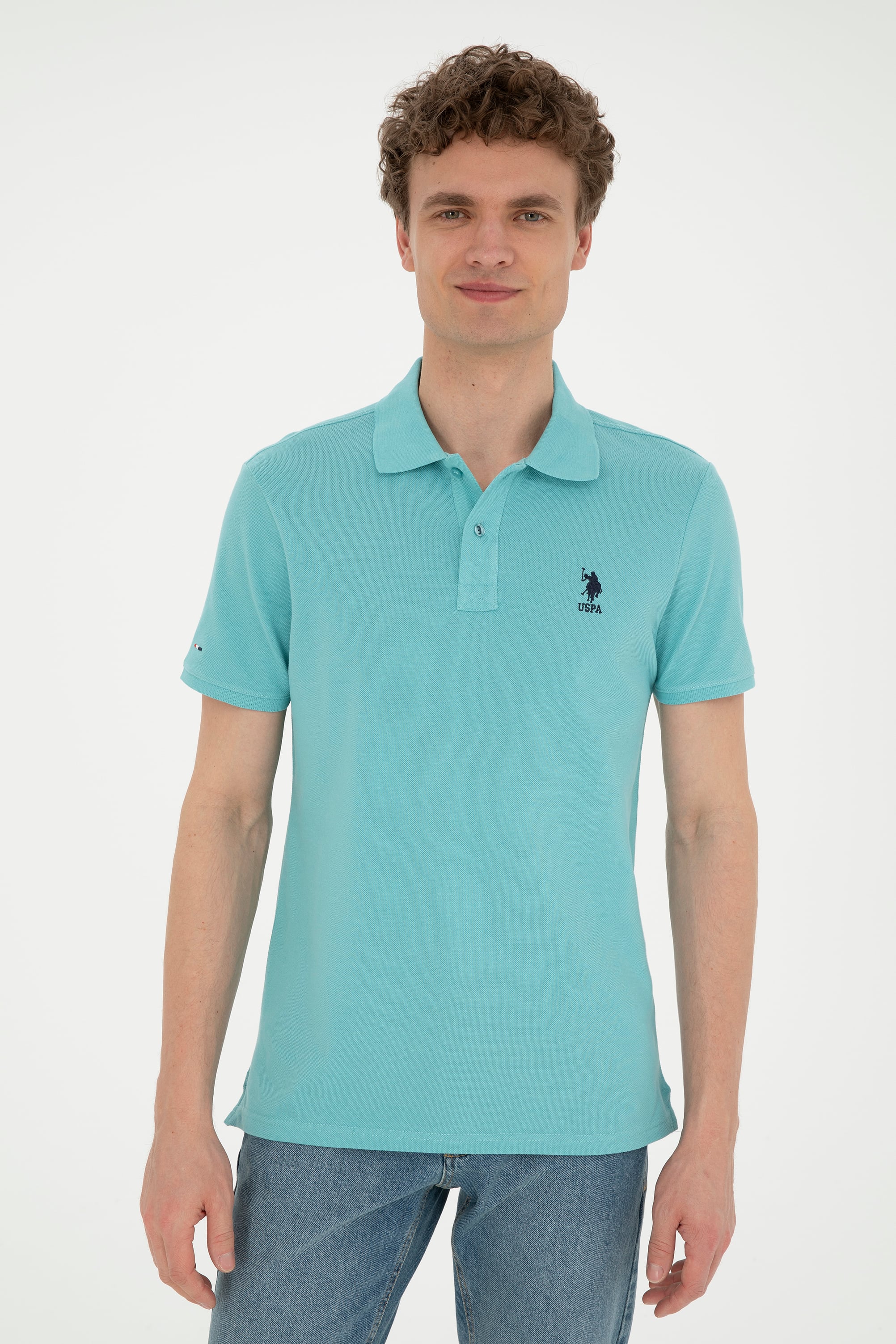 Erkek Slim Fit Polo Yaka Mint Basic Tişört