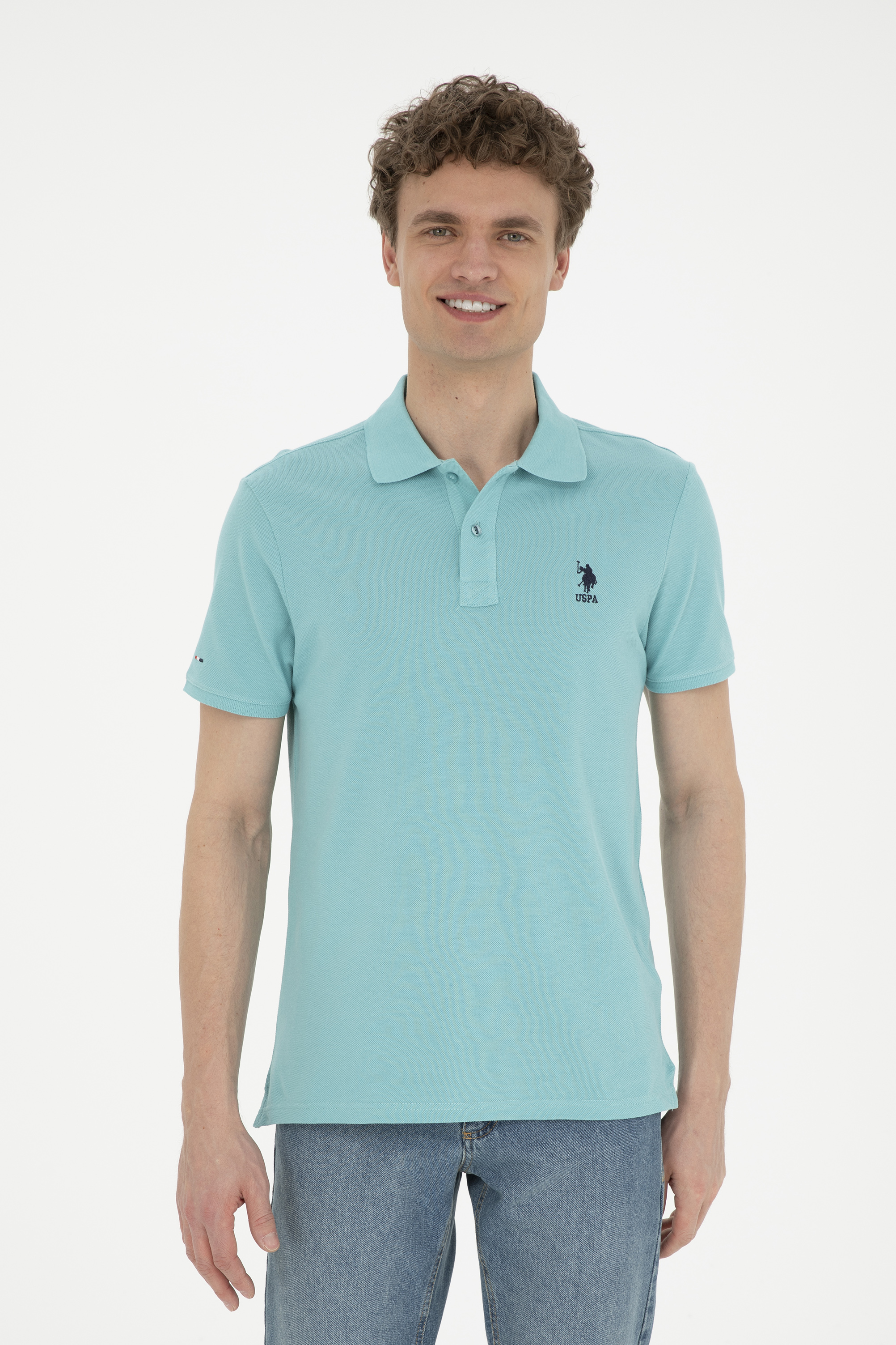 Erkek Slim Fit Polo Yaka Mint Basic Tişört
