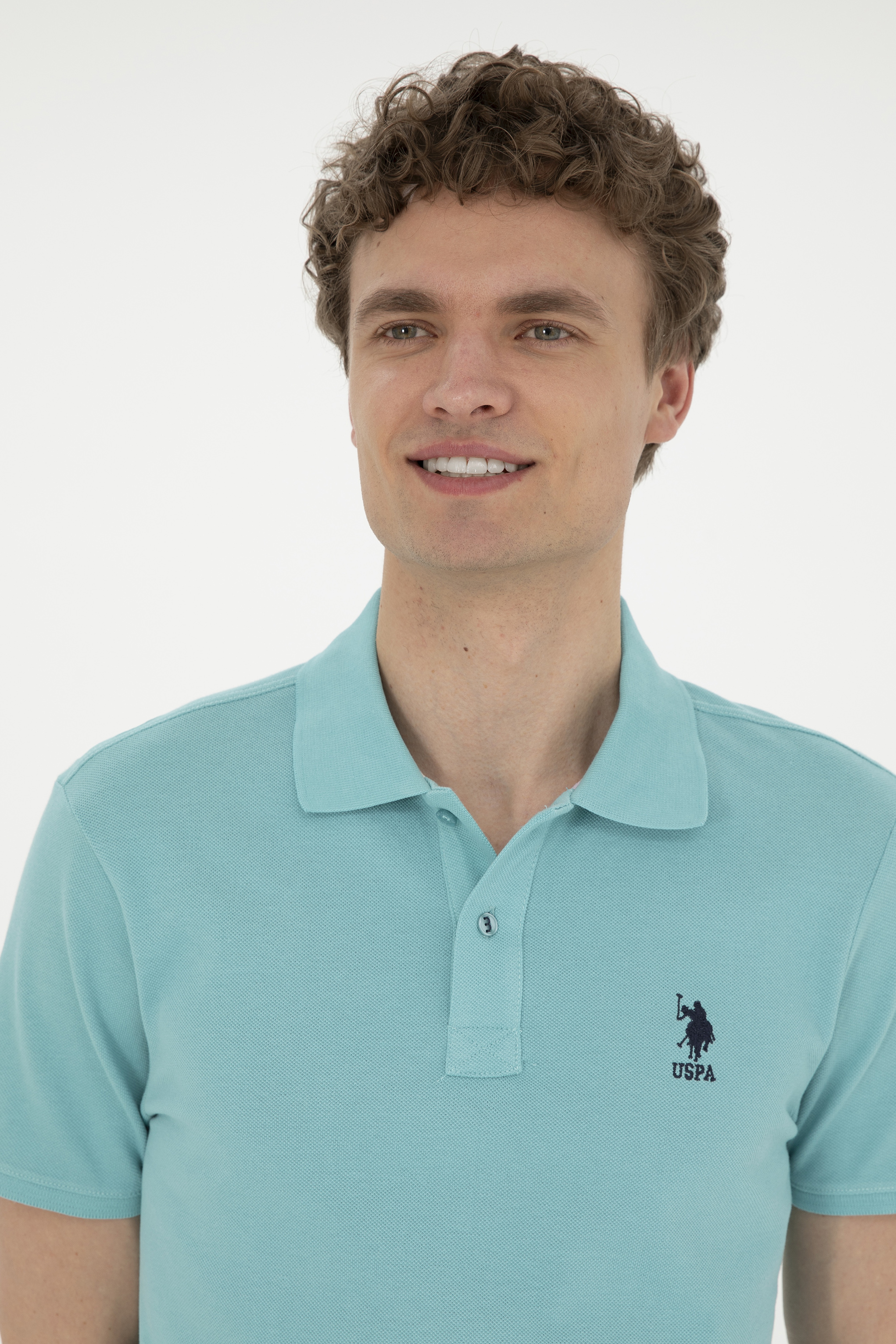 Erkek Slim Fit Polo Yaka Mint Basic Tişört - Image 2