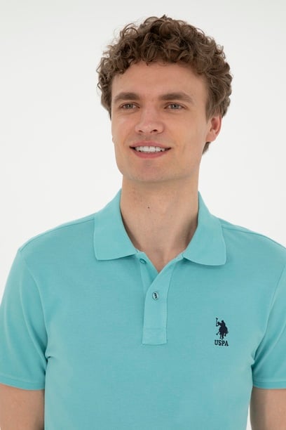 Erkek Slim Fit Polo Yaka Mint Basic Tişört