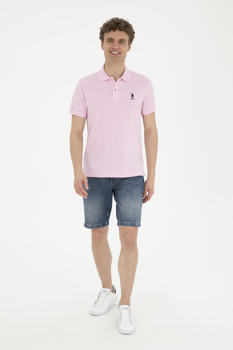 Erkek Slim Fit Polo Yaka Pembe Basic Tişört - 50289344057