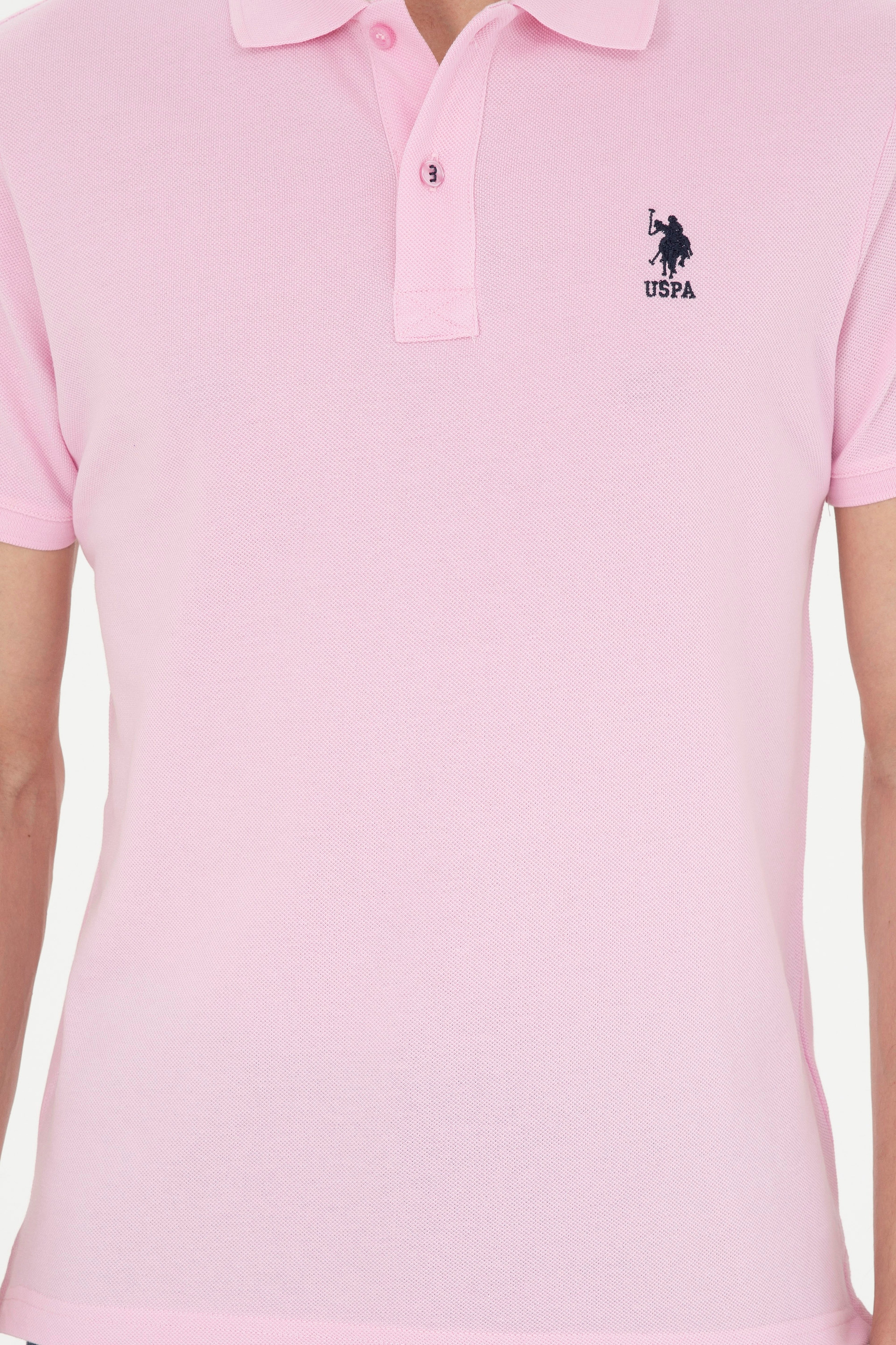 Erkek Slim Fit Polo Yaka Pembe Basic Tişört