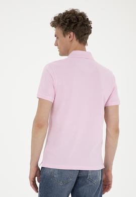 Erkek Slim Fit Polo Yaka Pembe Basic Tişört - 50289344057