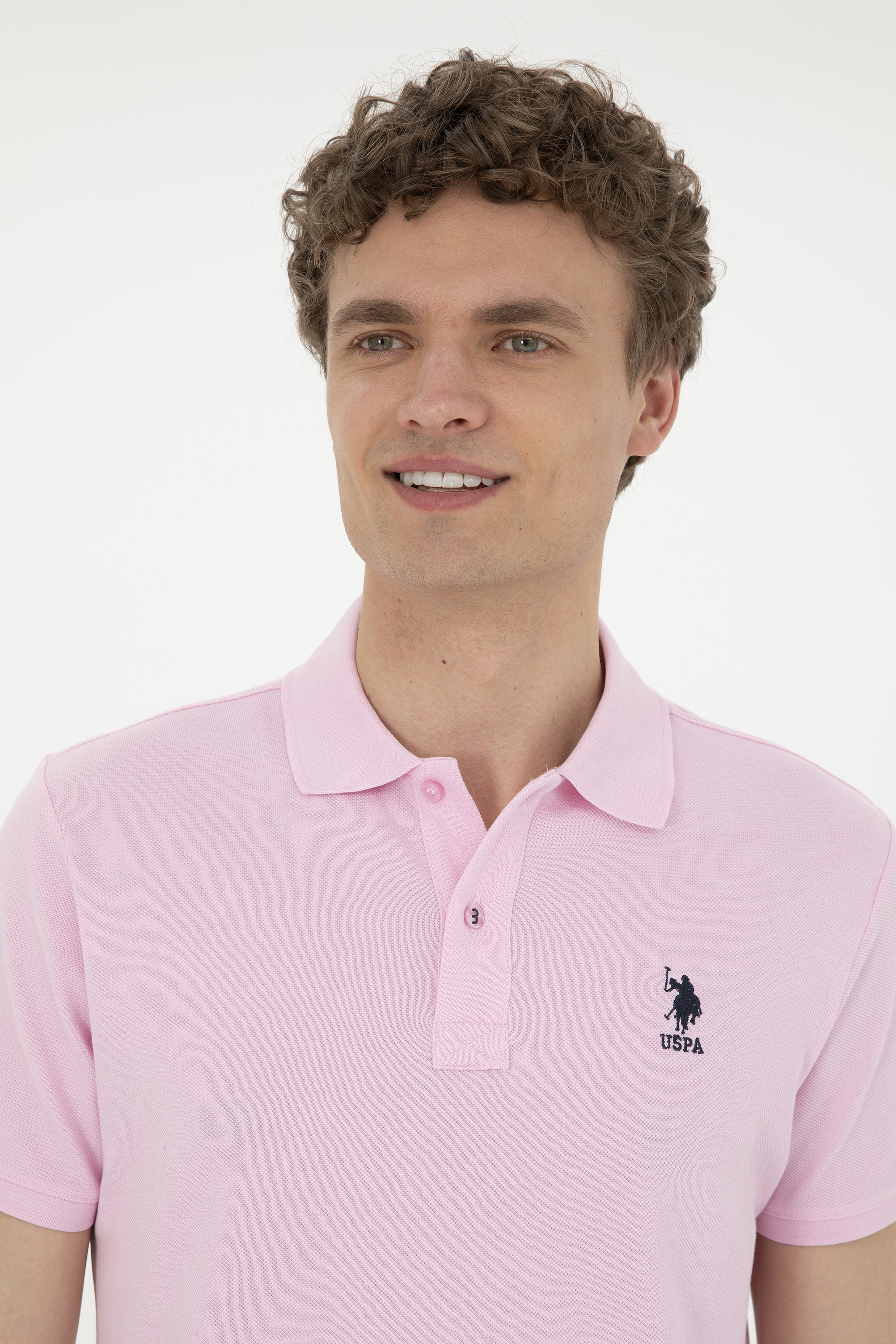Erkek Slim Fit Polo Yaka Pembe Basic Tişört - Image 2