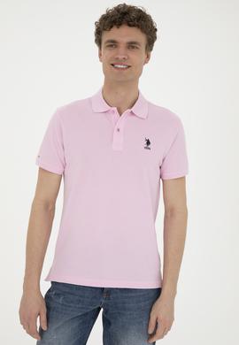 Erkek Slim Fit Polo Yaka Pembe Basic Tişört - 50289344057