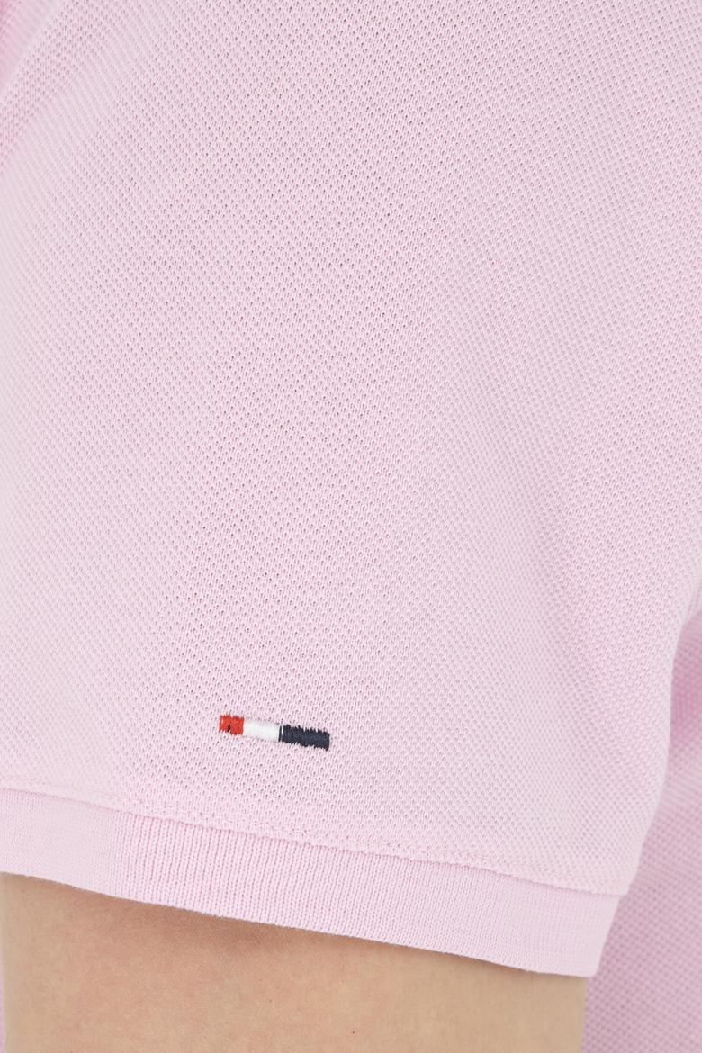 Erkek Slim Fit Polo Yaka Pembe Basic Tişört - 50289344057