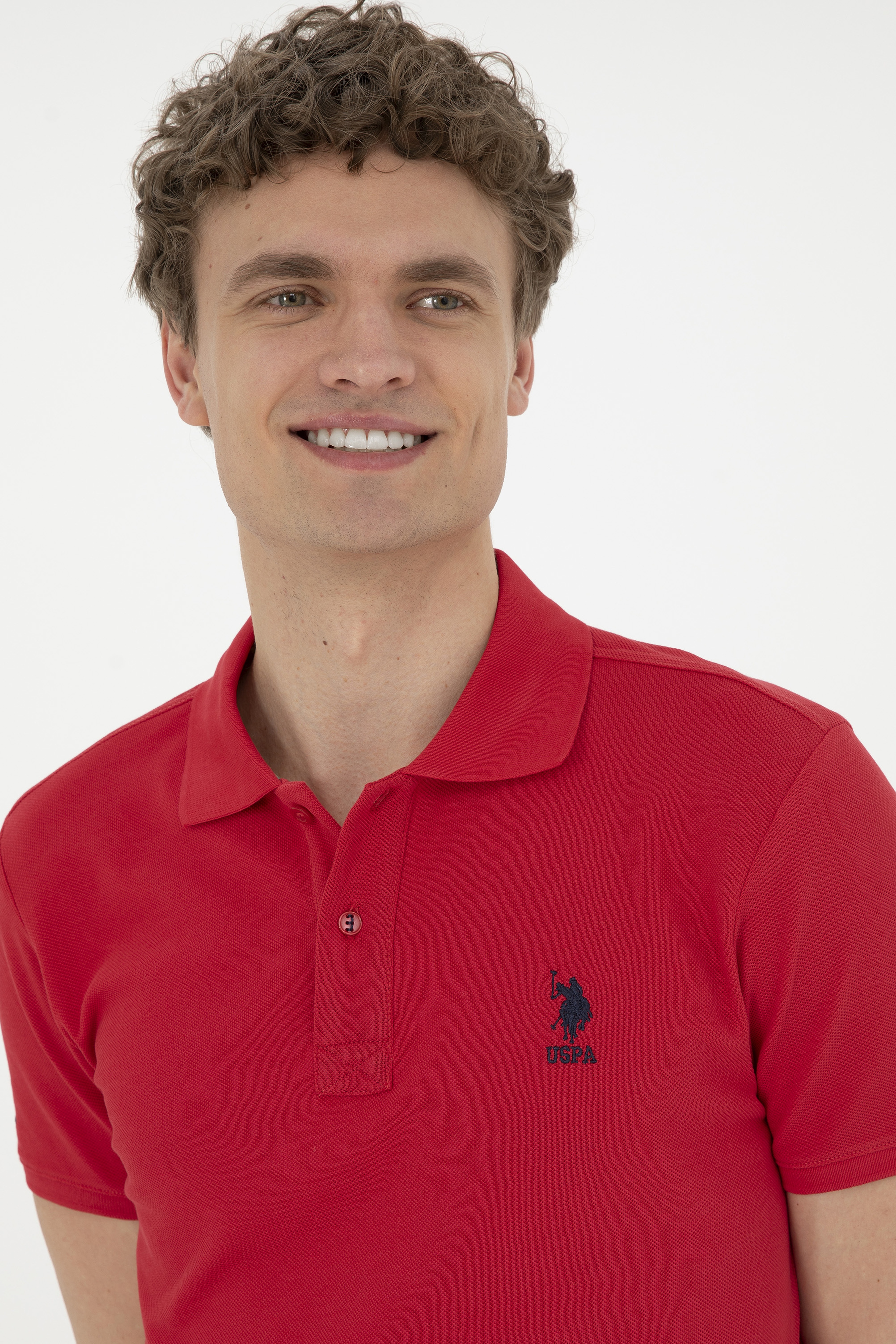 Erkek Slim Fit Polo Yaka Kırmızı Basic Tişört - Image 2