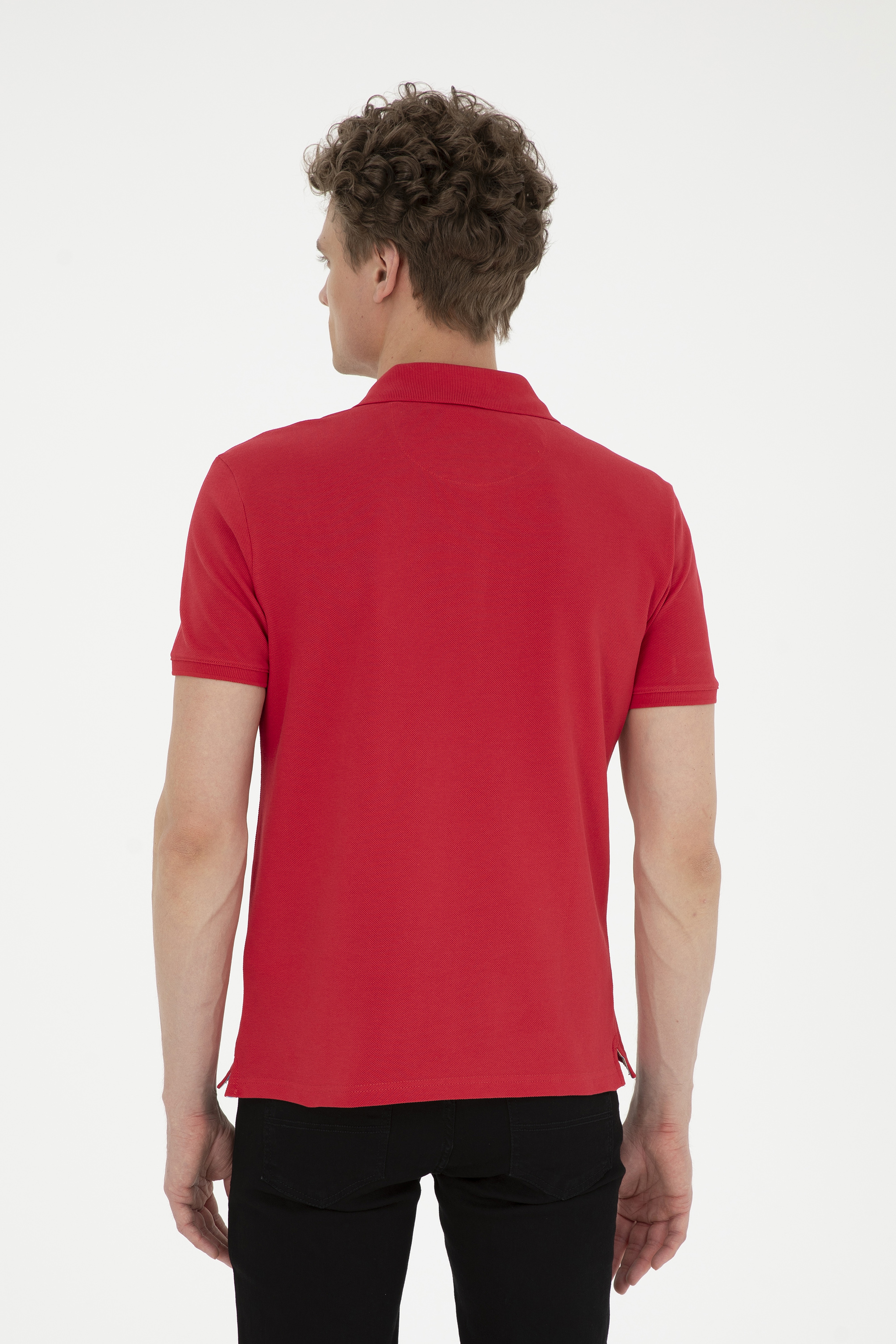 Erkek Slim Fit Polo Yaka Kırmızı Basic Tişört - Image 5