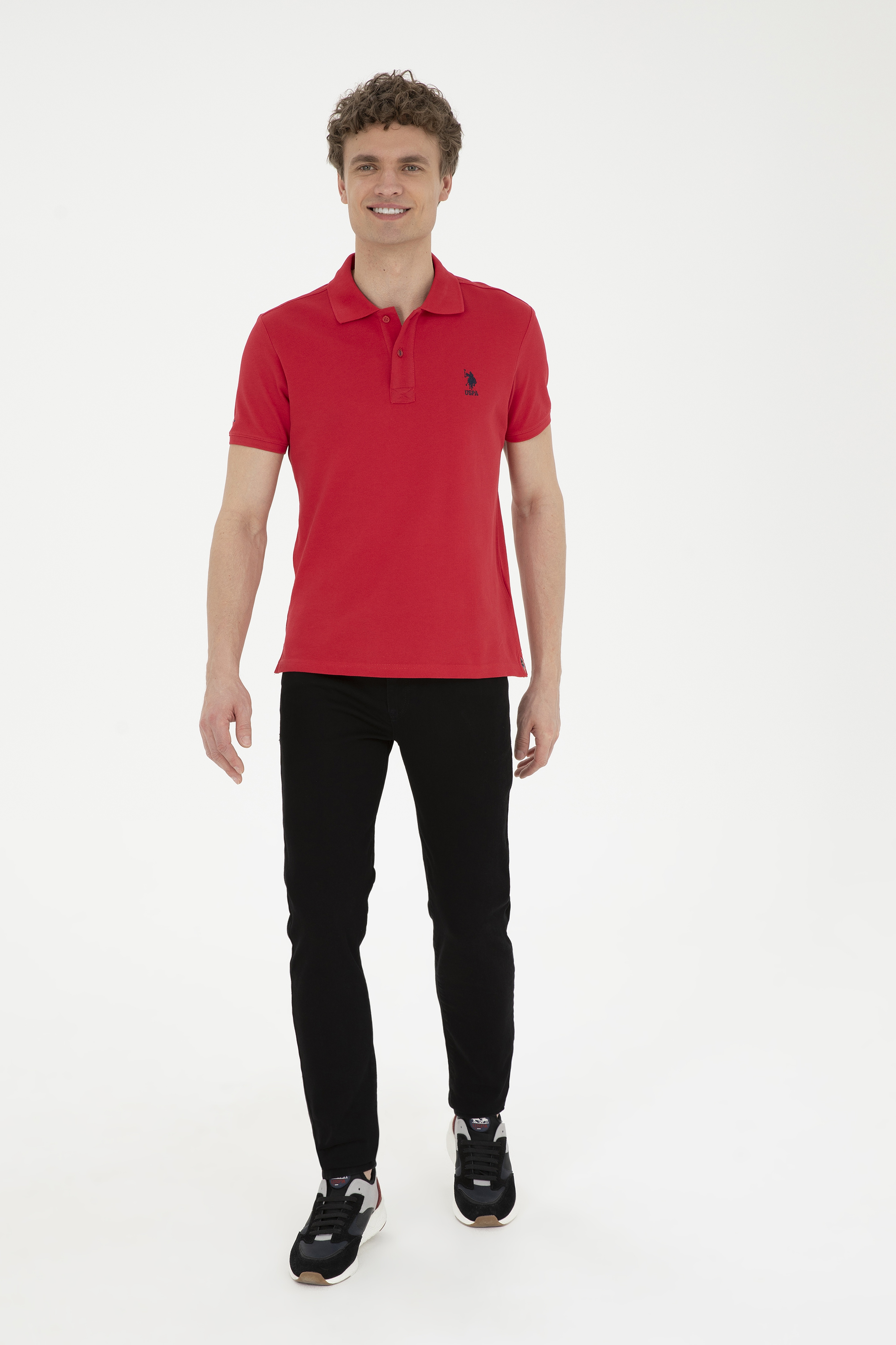 Erkek Slim Fit Polo Yaka Kırmızı Basic Tişört