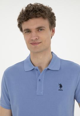 Erkek Slim Fit Polo Yaka Koyu Mavi Basic Tişört - 50289344119