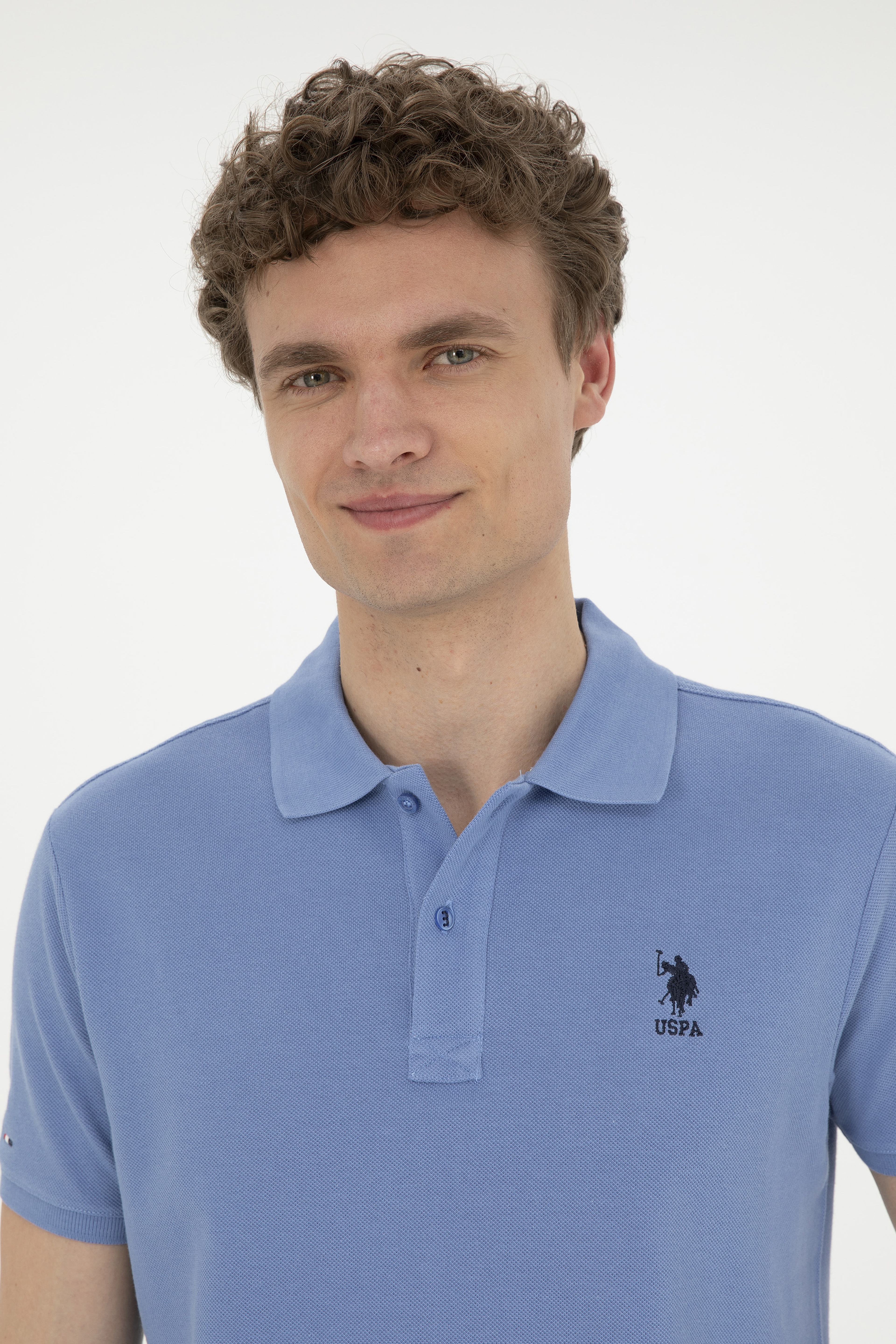 Erkek Slim Fit Polo Yaka Koyu Mavi Basic Tişört - Image 2