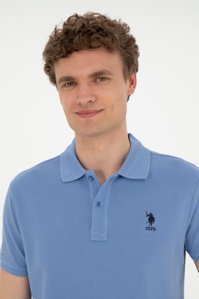 Erkek Slim Fit Polo Yaka Koyu Mavi Basic Tişört