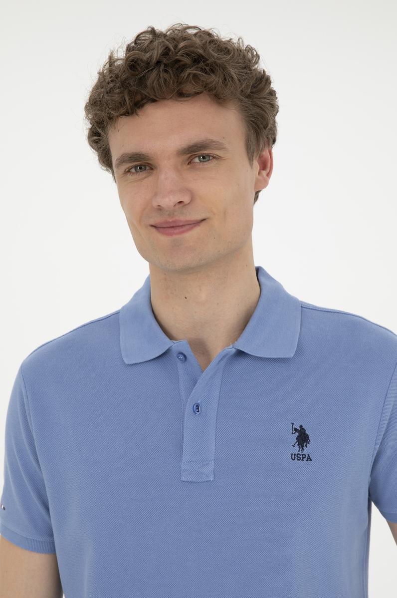 Erkek Slim Fit Polo Yaka Koyu Mavi Basic Tişört