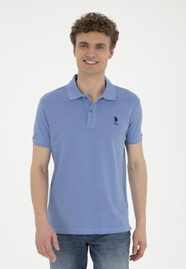 Erkek Slim Fit Polo Yaka Koyu Mavi Basic Tişört - 50289344119