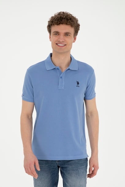 Erkek Slim Fit Polo Yaka Koyu Mavi Basic Tişört