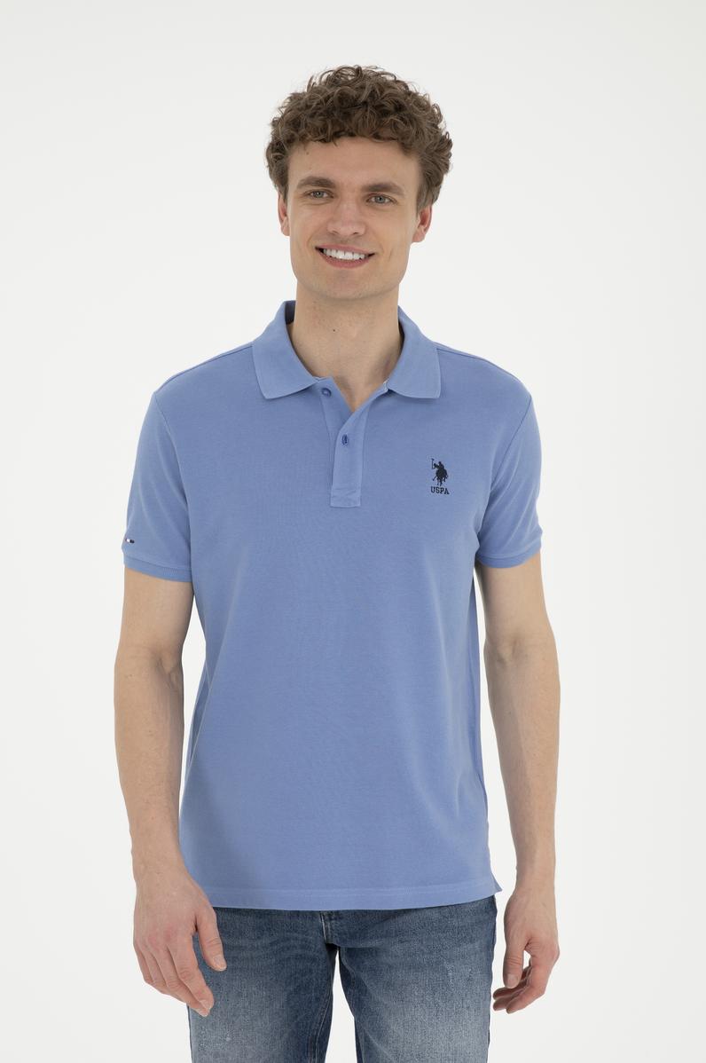 Erkek Slim Fit Polo Yaka Koyu Mavi Basic Tişört