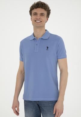 Erkek Slim Fit Polo Yaka Koyu Mavi Basic Tişört - 50289344119