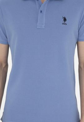 Erkek Slim Fit Polo Yaka Koyu Mavi Basic Tişört - 50289344119