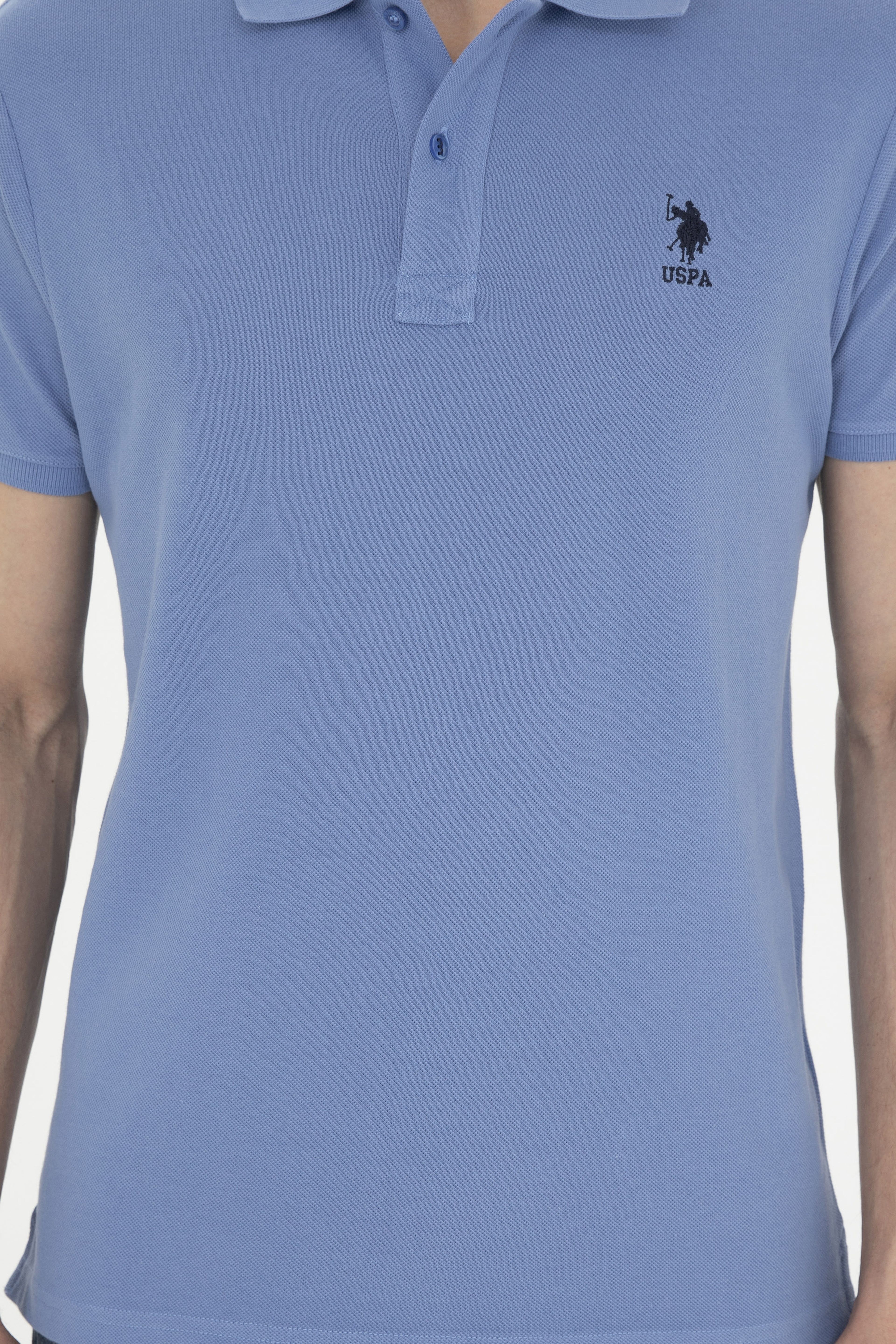 Erkek Slim Fit Polo Yaka Koyu Mavi Basic Tişört