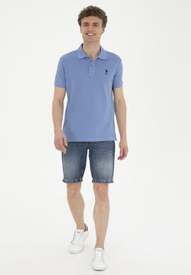 Erkek Slim Fit Polo Yaka Koyu Mavi Basic Tişört - 50289344119