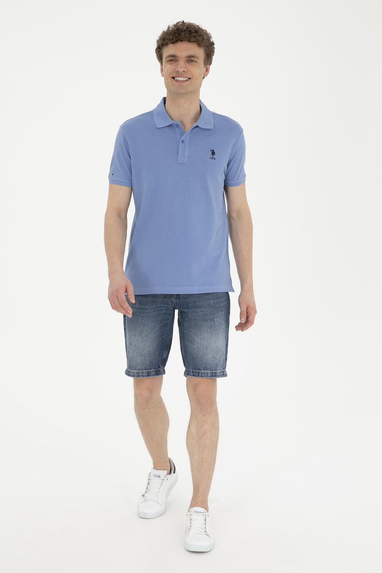 Erkek Slim Fit Polo Yaka Koyu Mavi Basic Tişört - 50289344119