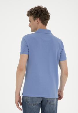 Erkek Slim Fit Polo Yaka Koyu Mavi Basic Tişört - 50289344119