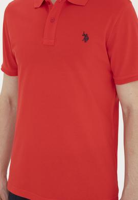 Erkek Slim Fit Polo Yaka Kırmızı Basic Tişört - 50279573396