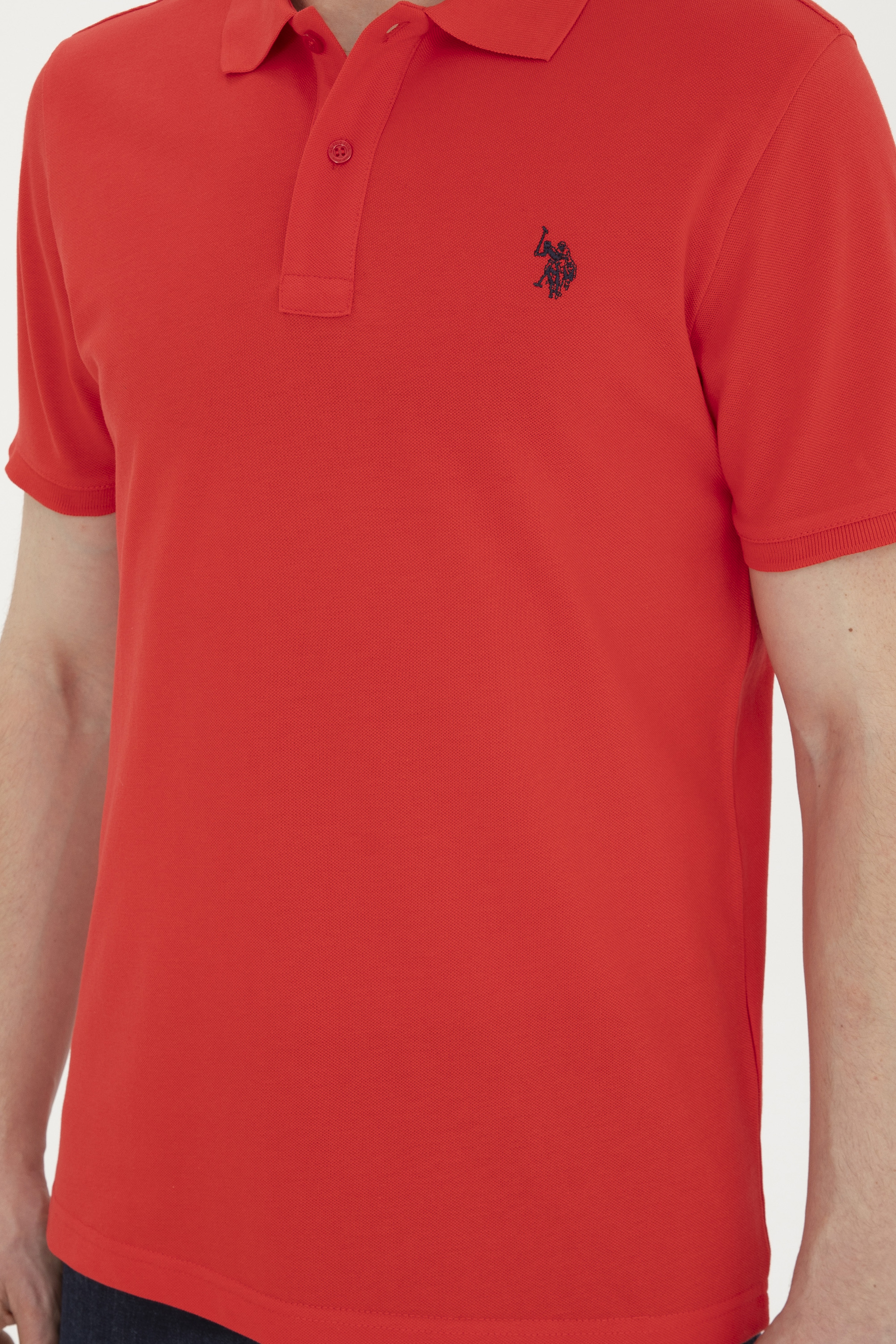 Erkek Slim Fit Polo Yaka Kırmızı Basic Tişört - Image 6