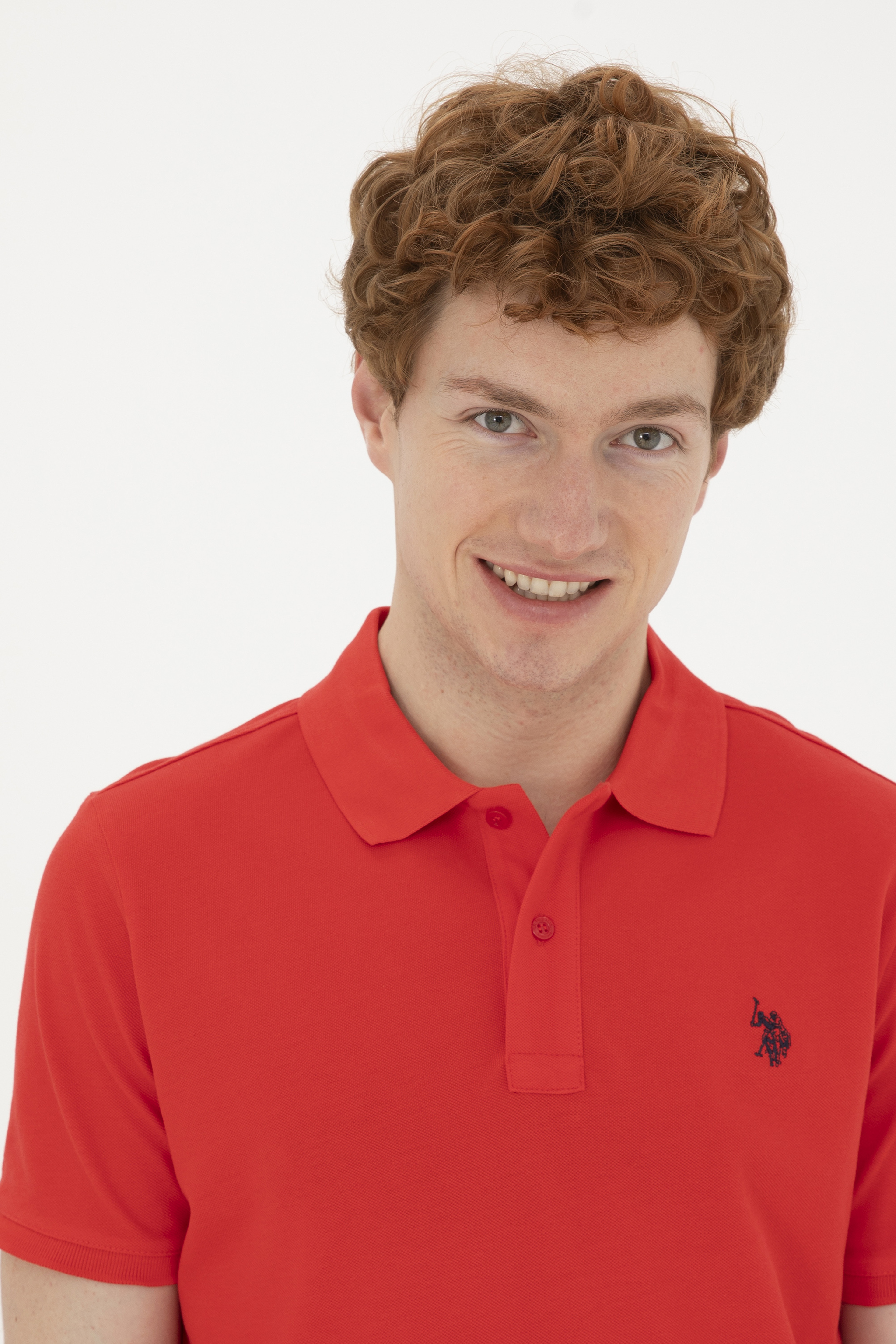 Erkek Slim Fit Polo Yaka Kırmızı Basic Tişört - Image 2
