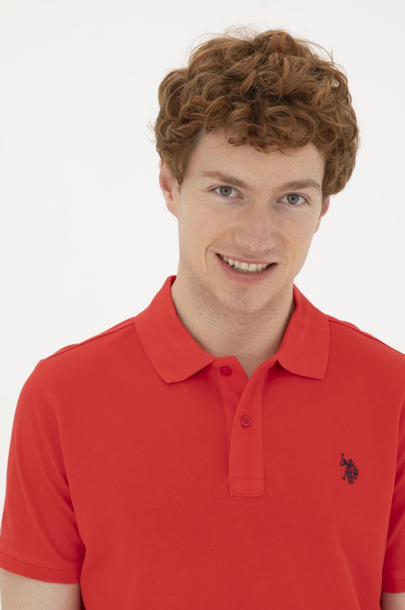 Erkek Slim Fit Polo Yaka Kırmızı Basic Tişört