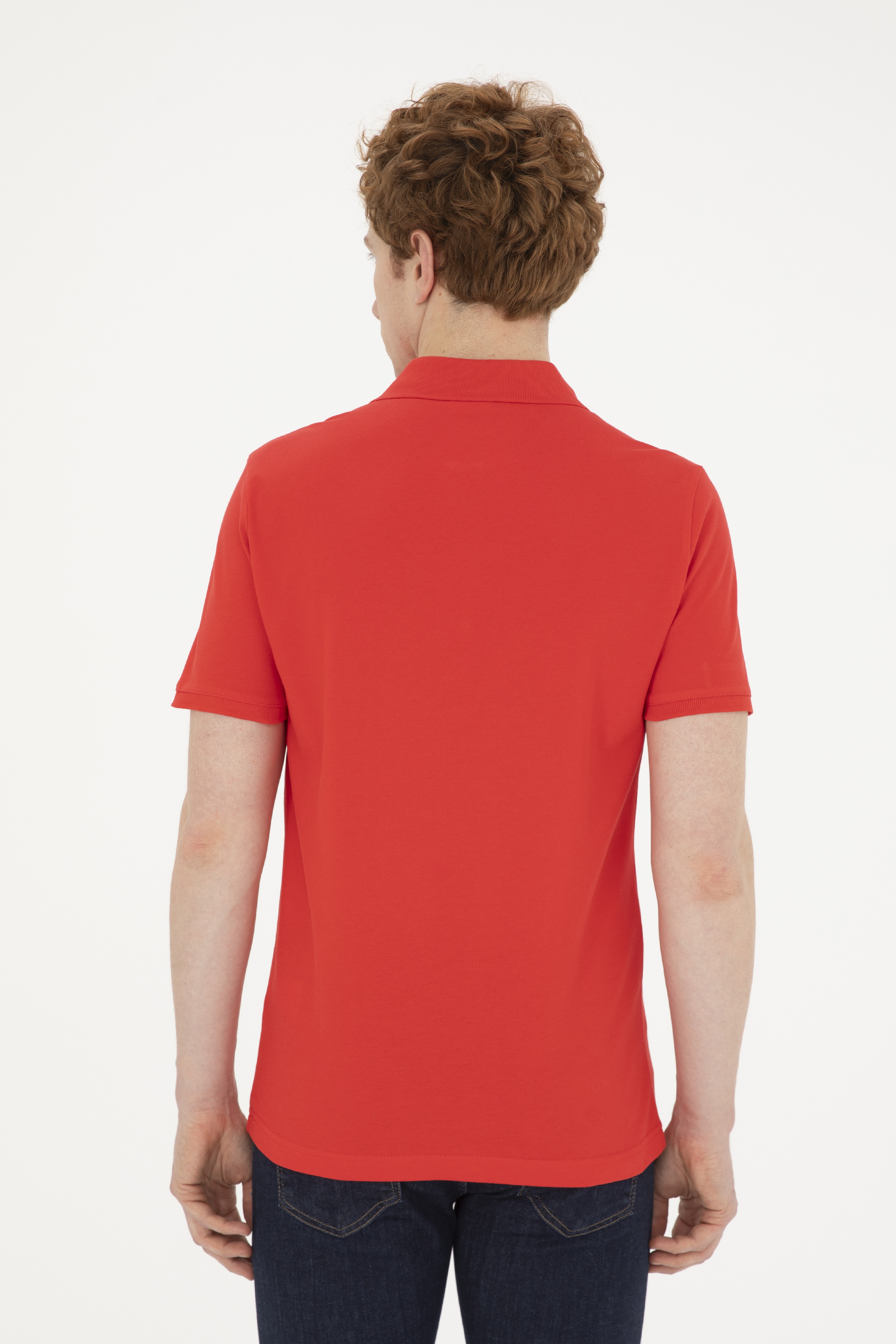 Erkek Slim Fit Polo Yaka Kırmızı Basic Tişört - Image 5