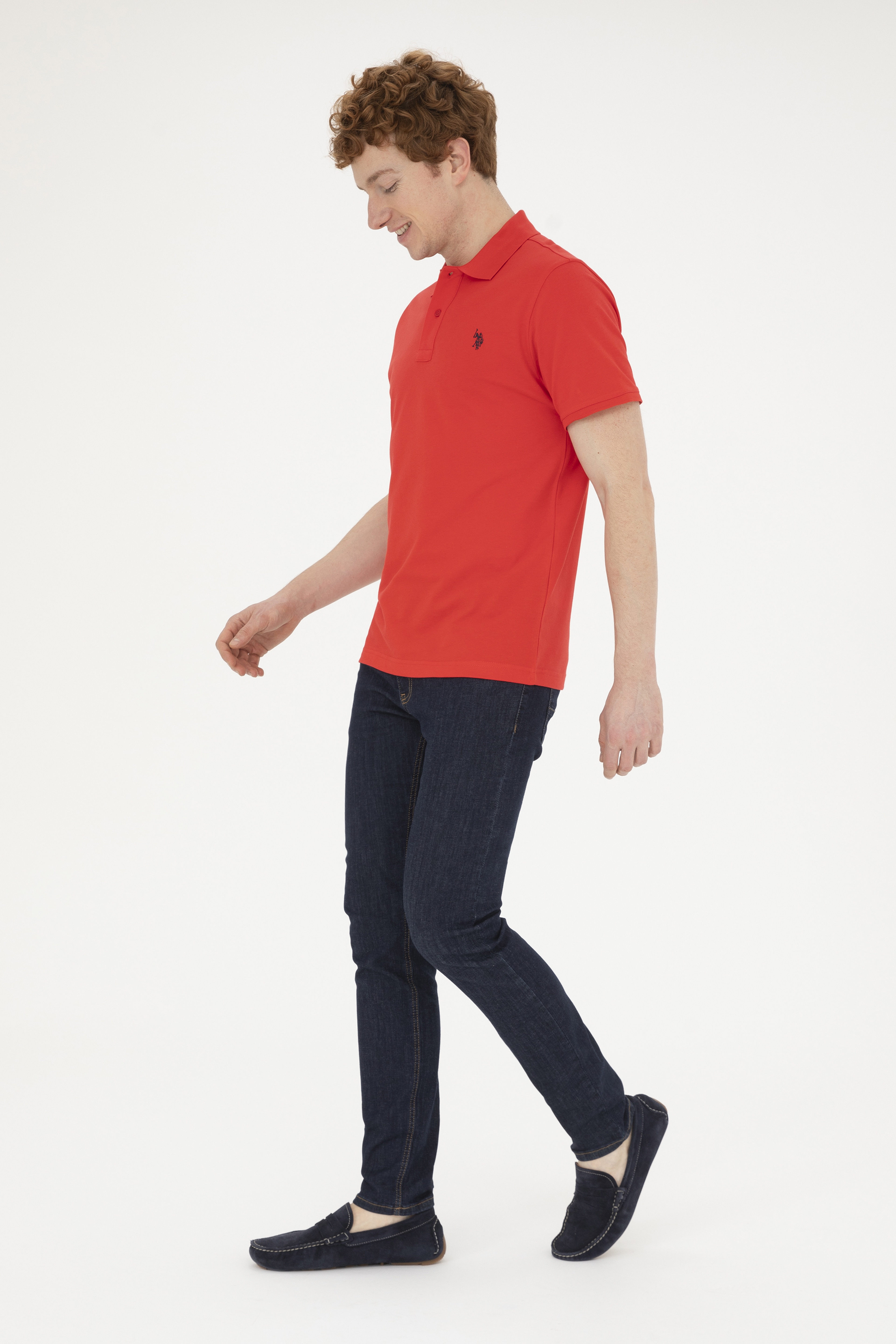 Erkek Slim Fit Polo Yaka Kırmızı Basic Tişört - Image 4