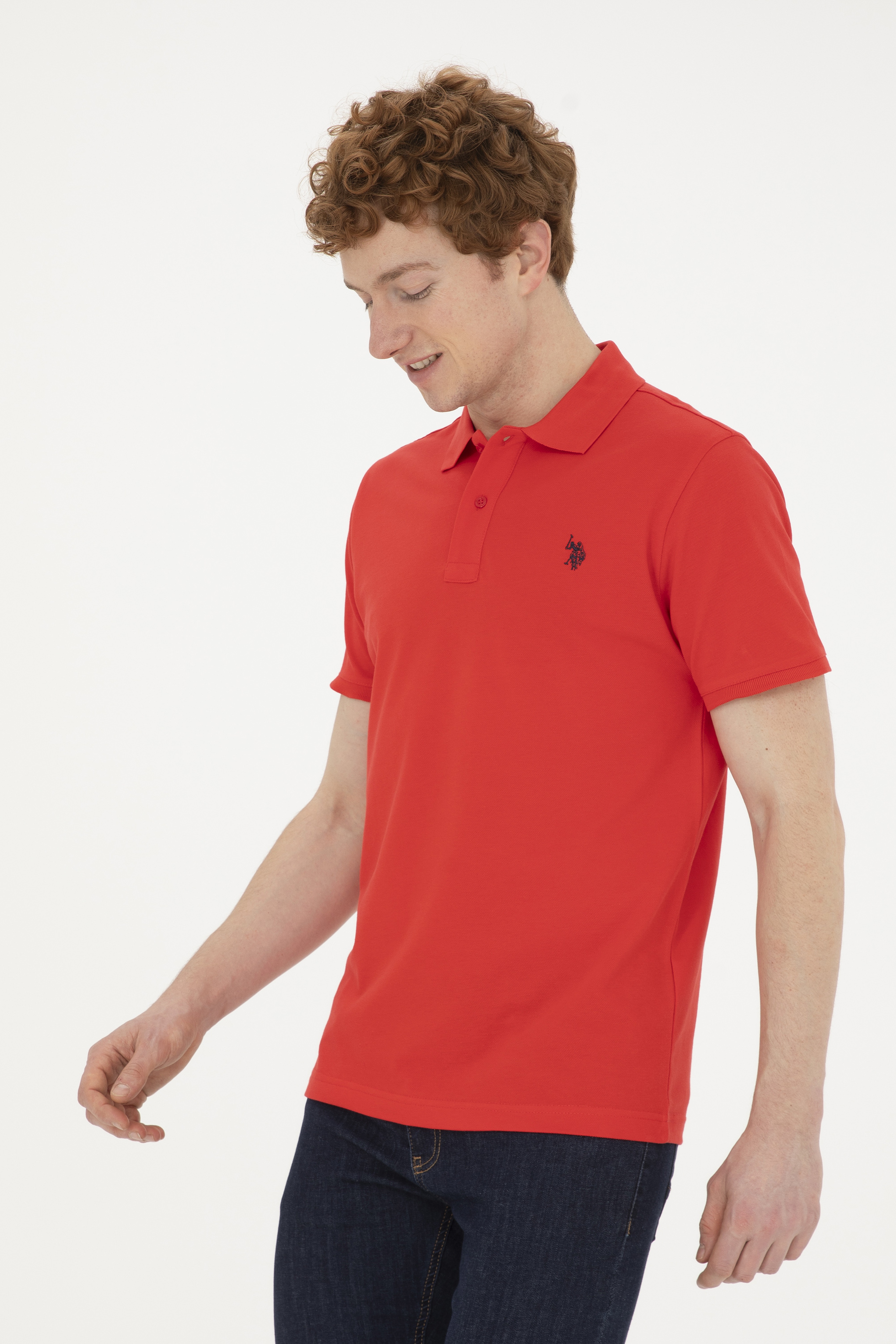 Erkek Slim Fit Polo Yaka Kırmızı Basic Tişört - Image 3
