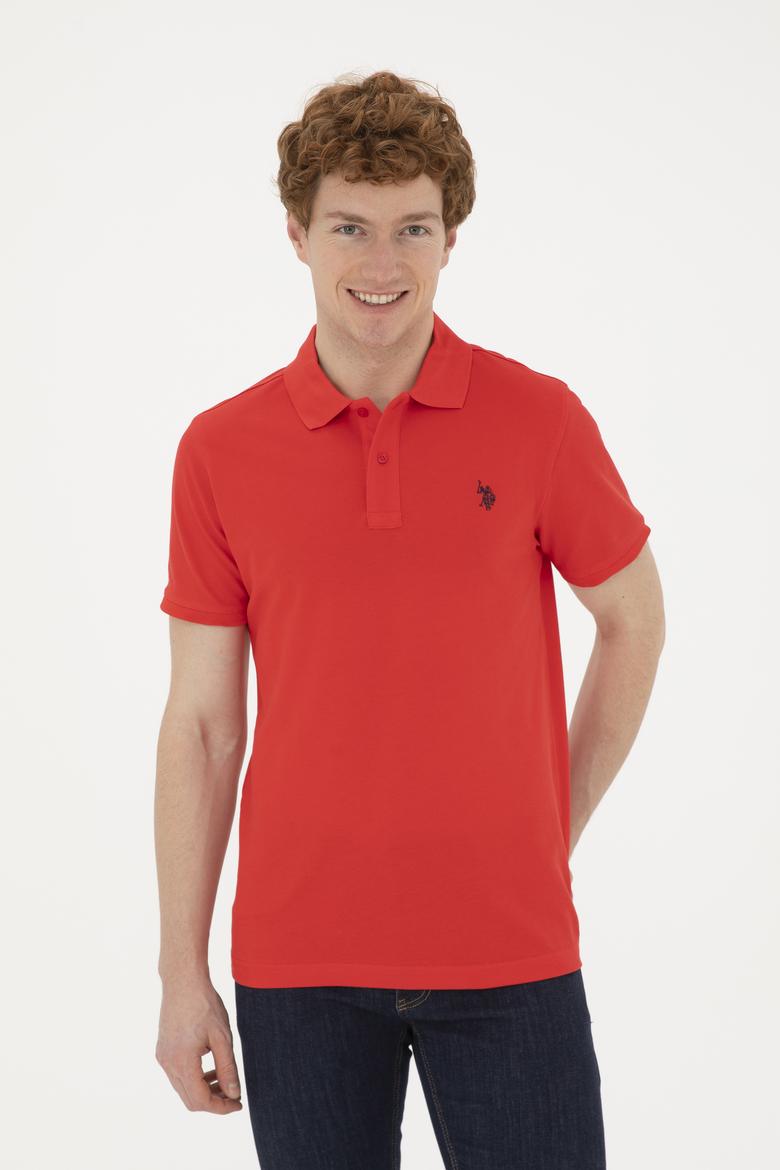 Erkek Slim Fit Polo Yaka Kırmızı Basic Tişört