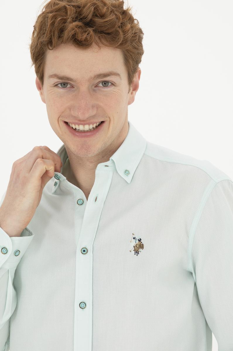 Erkek Su Yeşili Uzun Kollu Basic Gömlek