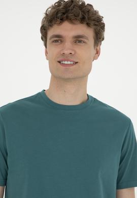 Erkek Regular Fit Bisiklet Yaka Koyu Yeşil Basic Tişört - 50284618217