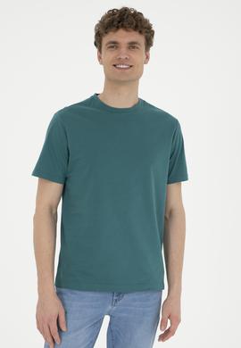Erkek Regular Fit Bisiklet Yaka Koyu Yeşil Basic Tişört - 50284618217