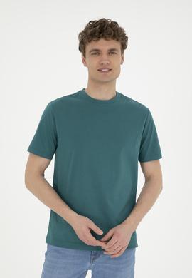Erkek Regular Fit Bisiklet Yaka Koyu Yeşil Basic Tişört - 50284618217