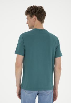 Erkek Regular Fit Bisiklet Yaka Koyu Yeşil Basic Tişört - 50284618217
