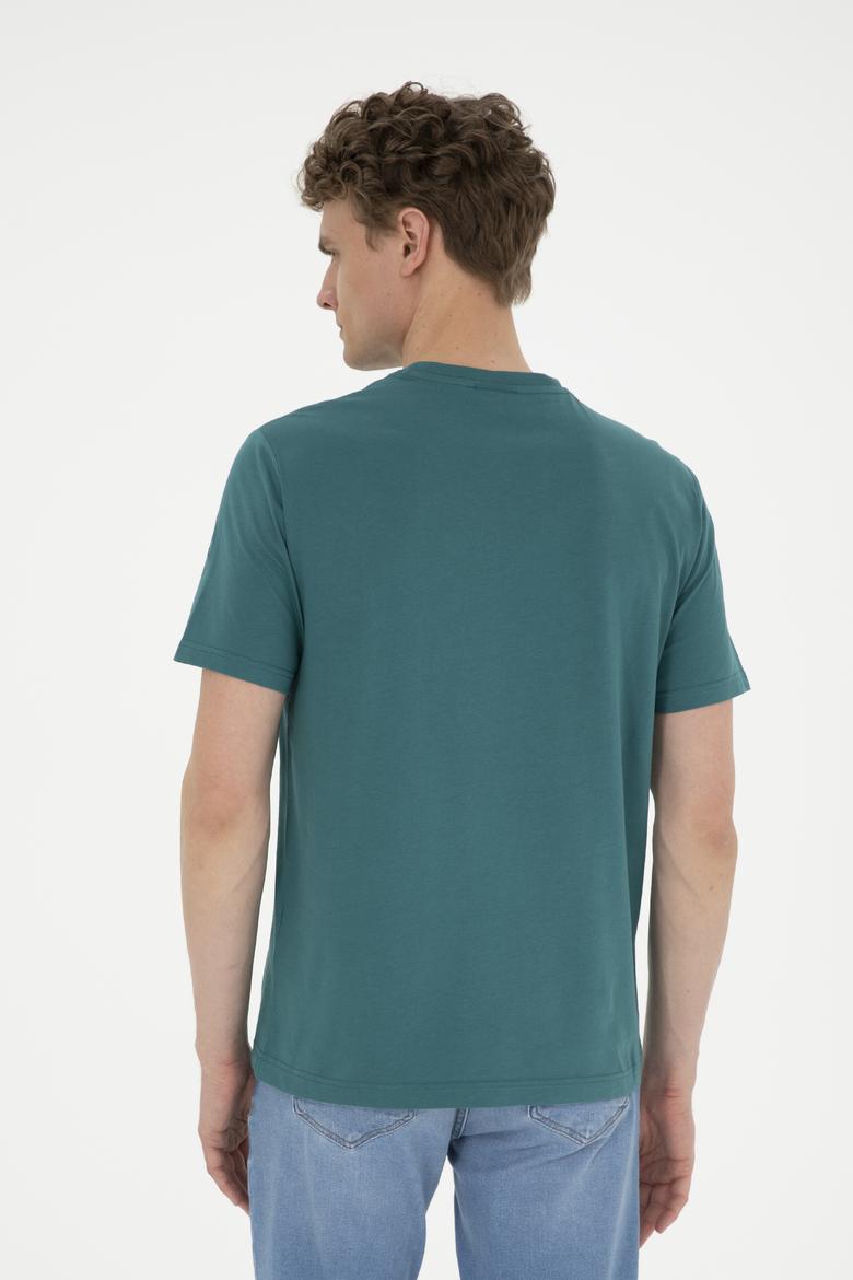 Erkek Regular Fit Bisiklet Yaka Koyu Yeşil Basic Tişört - 50284618217
